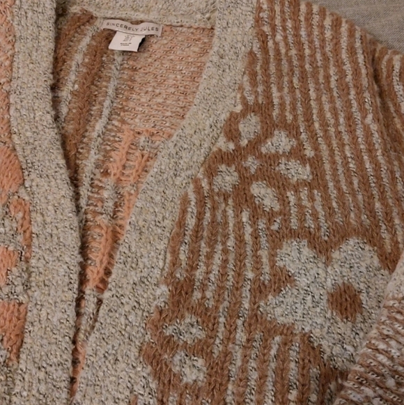 Sincerely Jules Floral Patchwork Wool Blend Open-Front Cardigan Sweater Size S - Picture 2 of 4